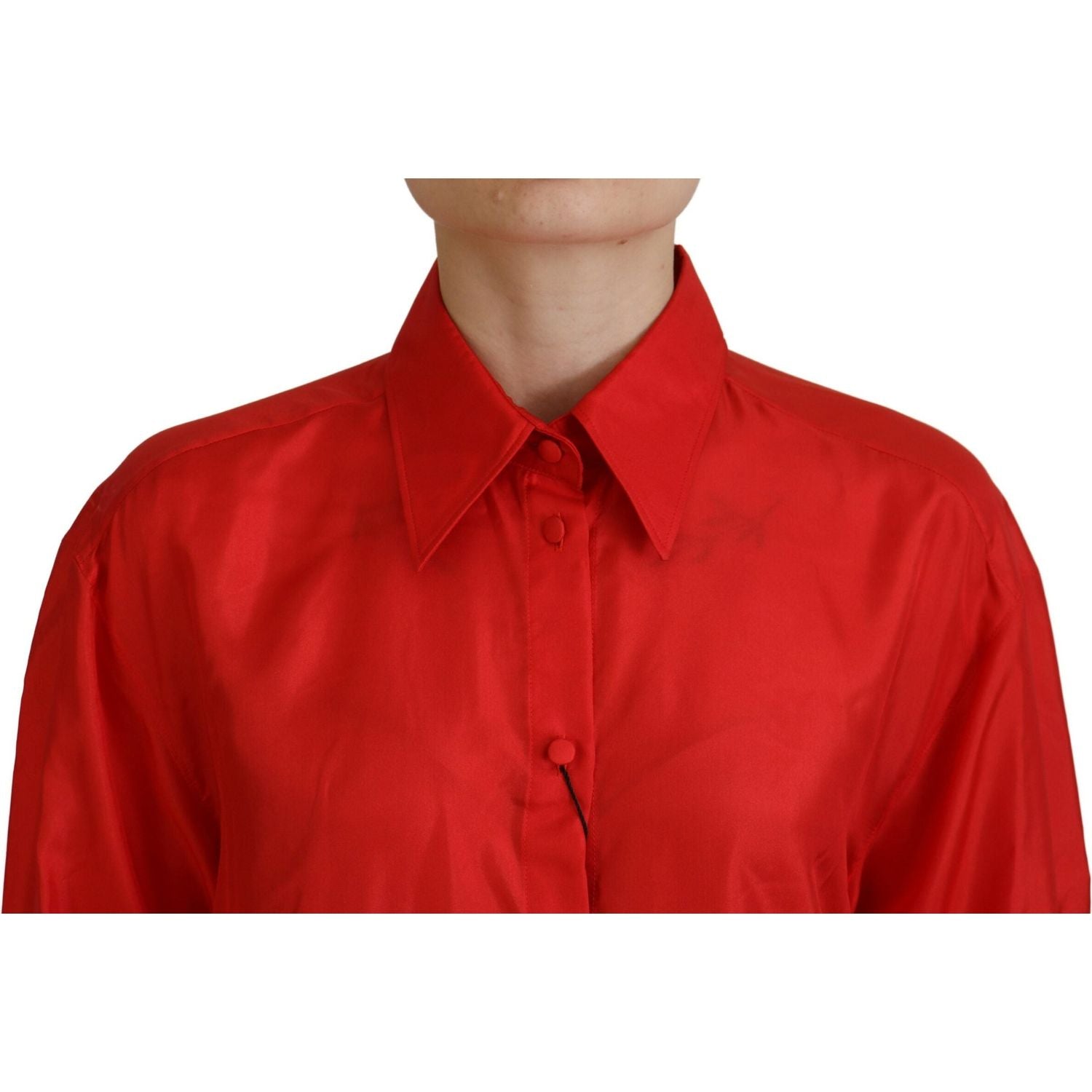 Dolce & Gabbana Red Silk Collared Long Sleeves Dress Shirt Top