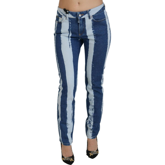 Dolce & Gabbana Cobalt Blue Stripes Skinny Denim Cotton Jeans