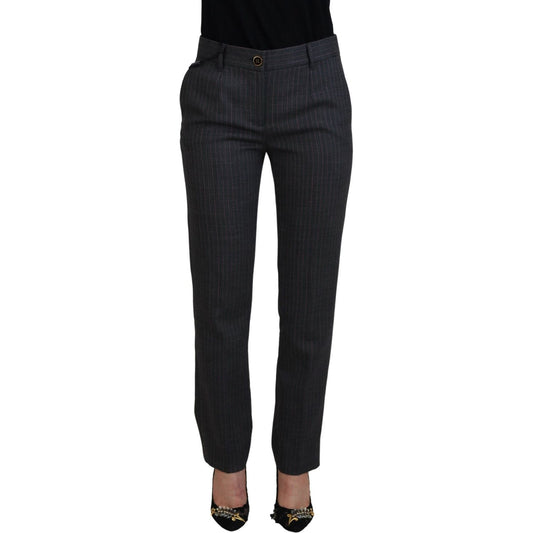 Dolce & Gabbana Gray Stripes Wool Tapered Women Pants