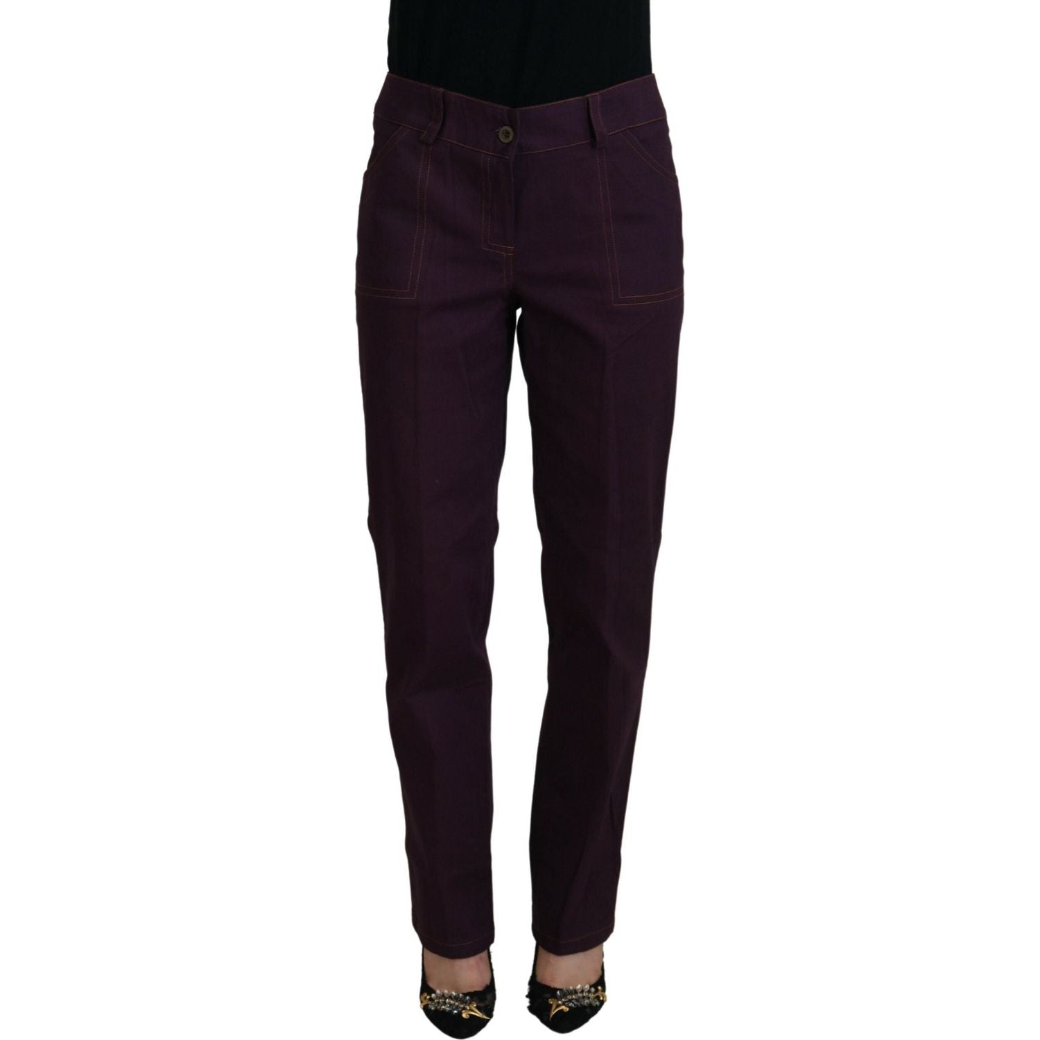 BENCIVENGA Purple Cotton Mid Waist Women Tapered Pants
