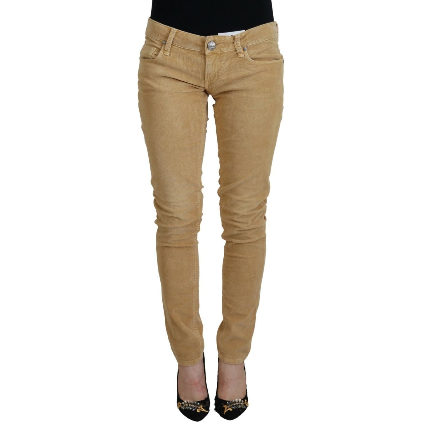 Acht Brown Cotton Corduroy Low Waist Women Casual Jeans