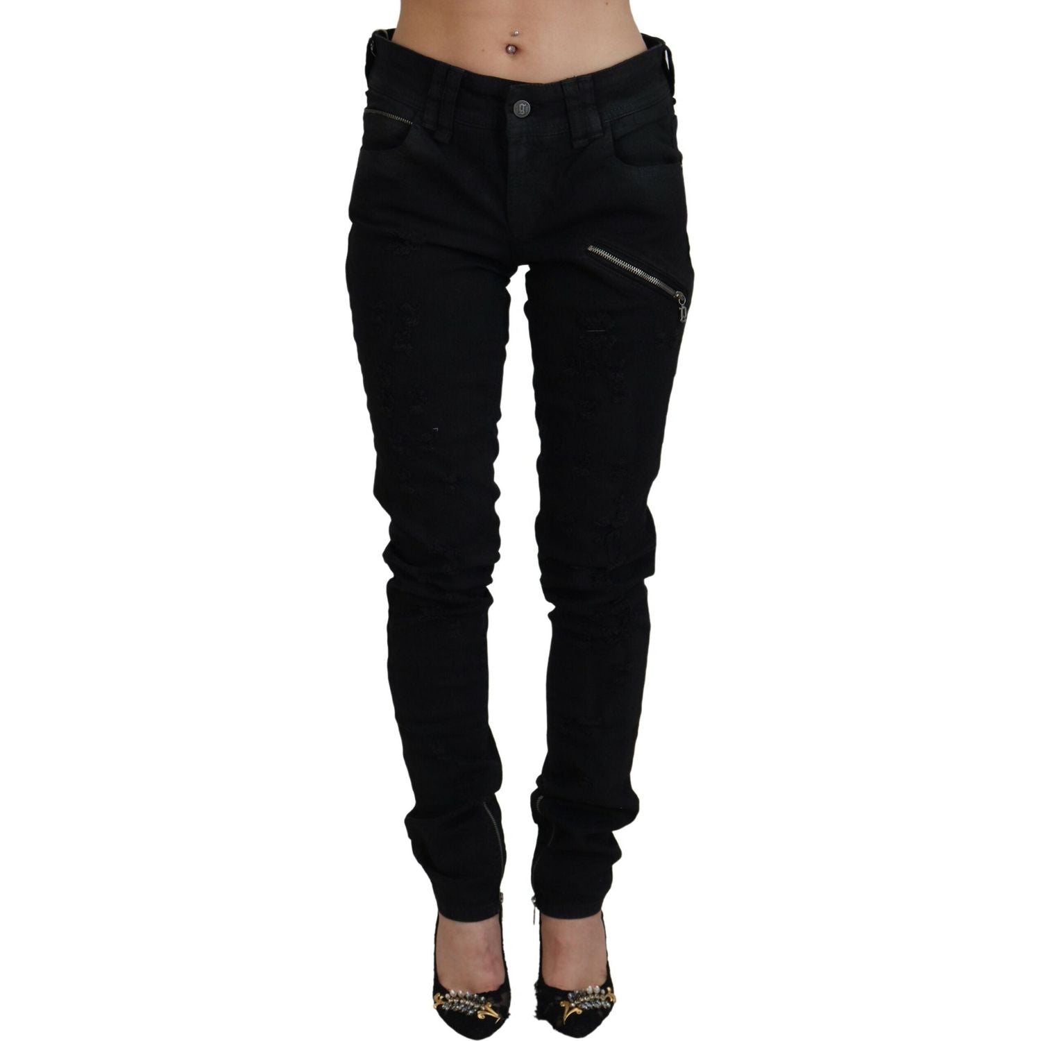 John Galliano Black Cotton Mid Waist Skinny Slim Fit Denim Jeans