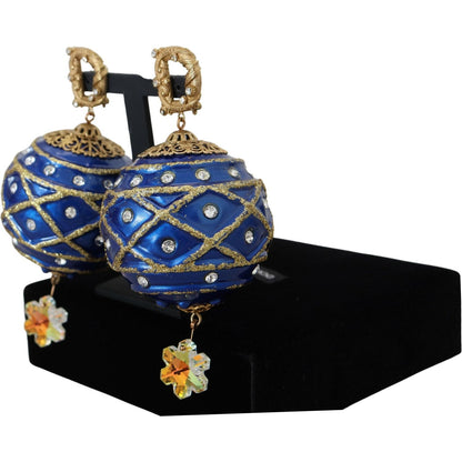 Dolce & Gabbana Gold Brass Blue Dangle Ball Crystal Clip On Earrings Earrings