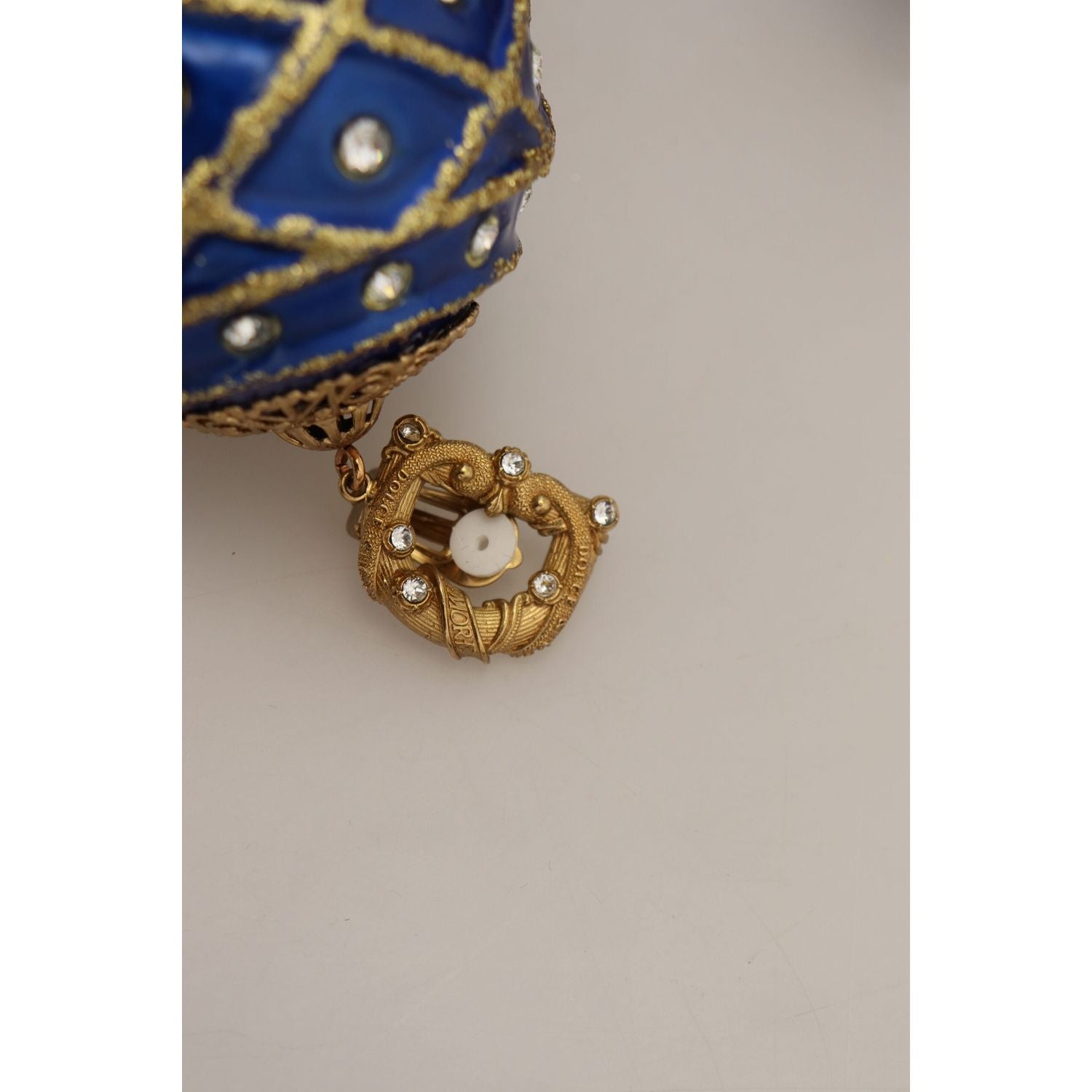 Dolce & Gabbana Gold Brass Blue Dangle Ball Crystal Clip On Earrings