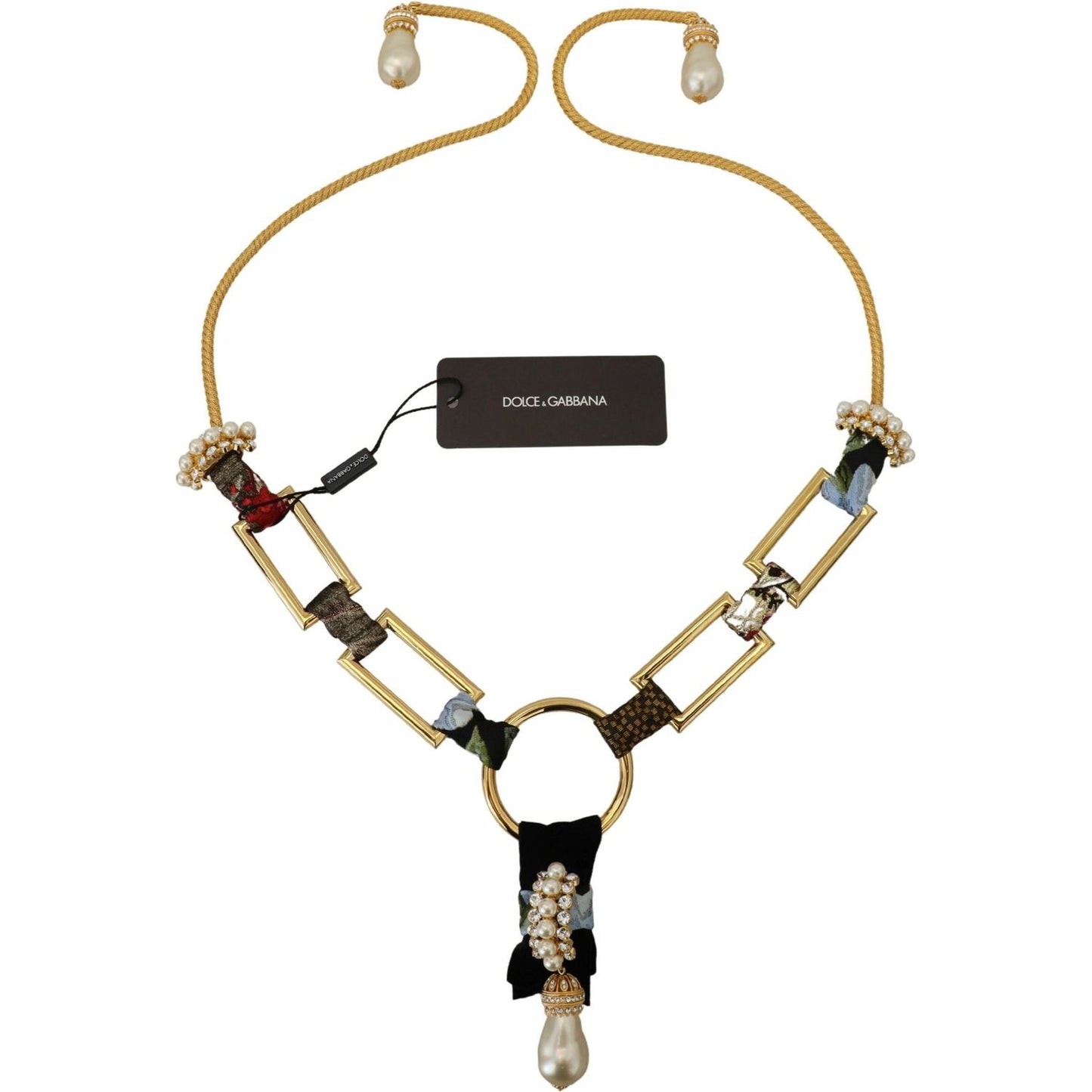 Dolce & Gabbana Gold Brass Sicily Crystal Robe Statement Necklace Necklace