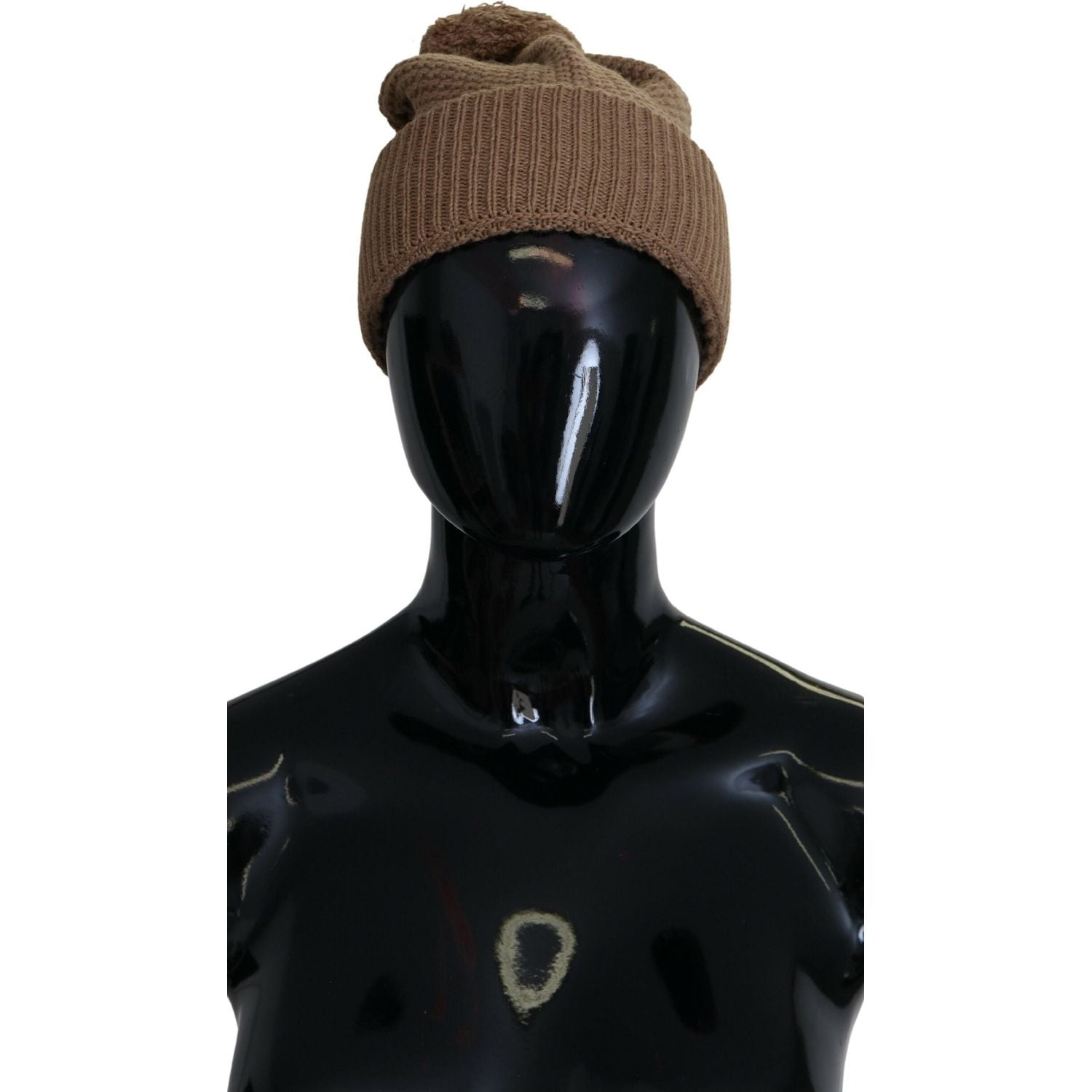 Dolce & Gabbana Brown Solid Knitted Fur Ball Winter Beanie Hat