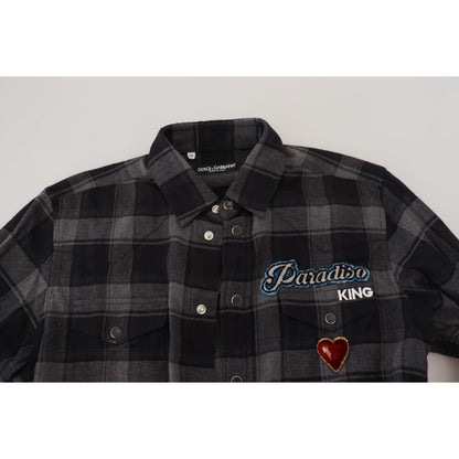 Dolce & Gabbana Black Gray Check Men Long Sleeves Shirt