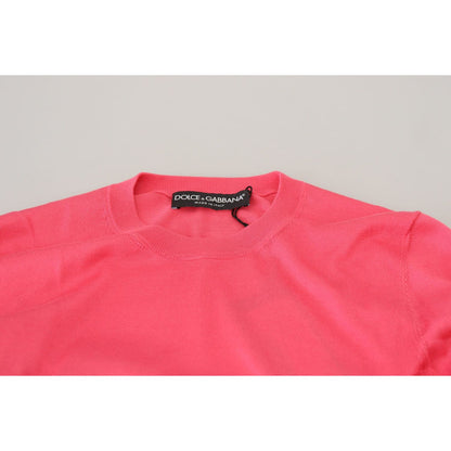 Dolce & Gabbana Pink Silk Cropped Crewneck Pullover Sweater