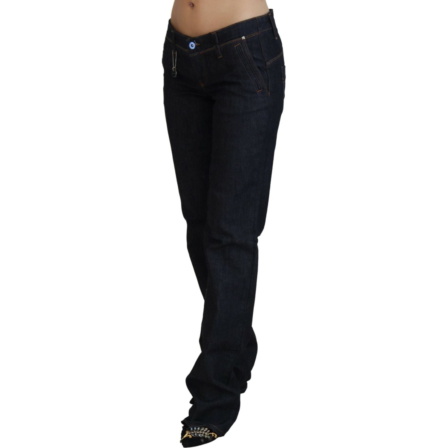 Costume National Blue Low Waist Straight Denim Pants Jeans