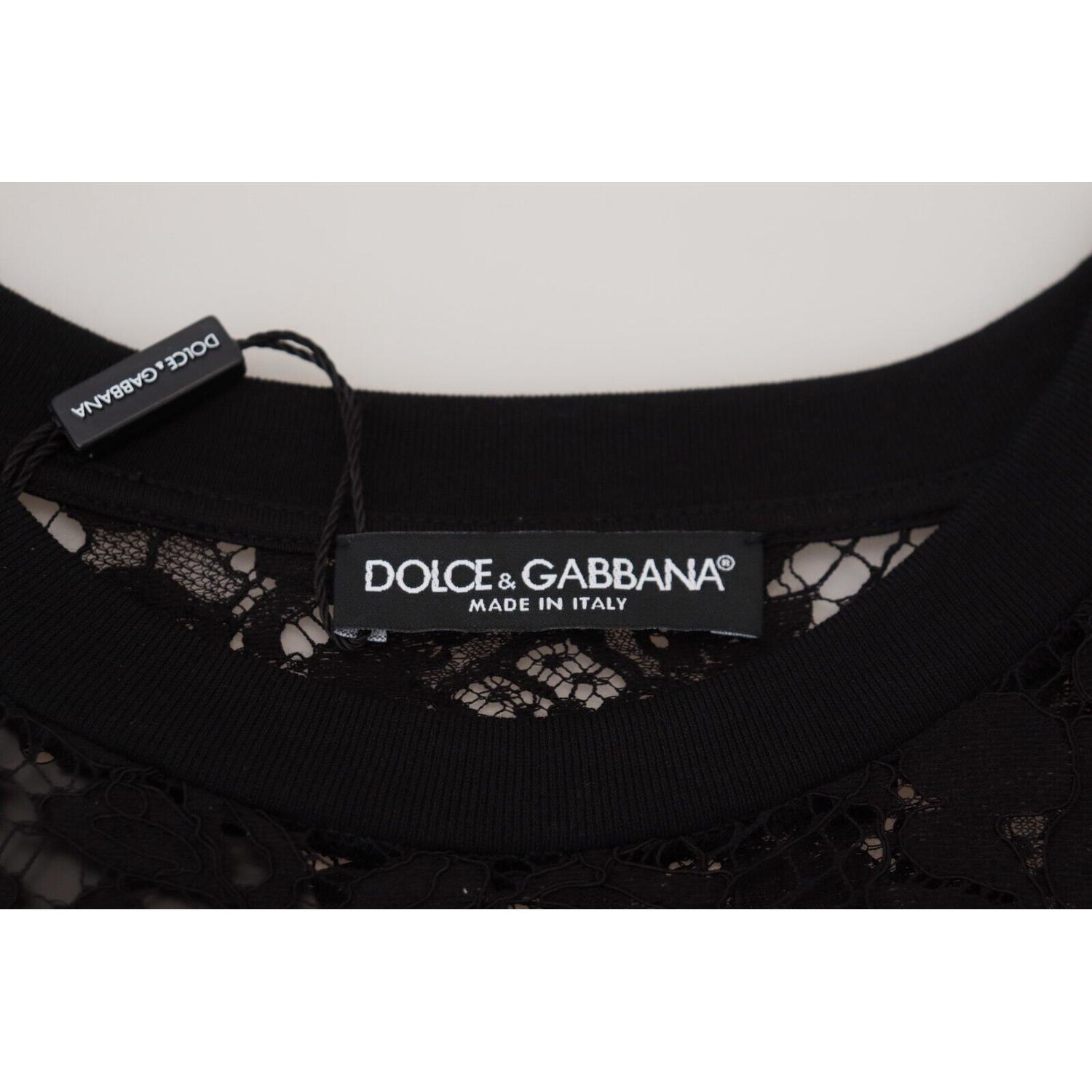 Dolce & Gabbana Black Floral Lace Cotton Shift Mini Dress