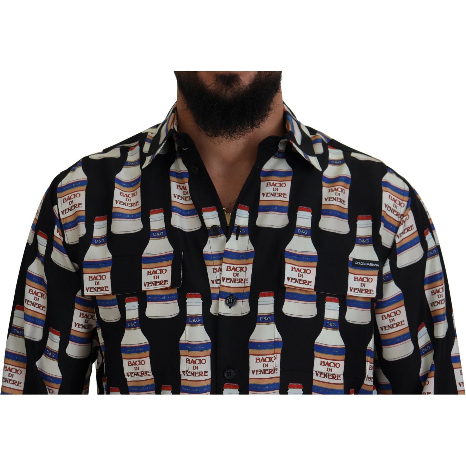 Dolce & Gabbana Black Silk Printed Collared Men Casual Shirt
