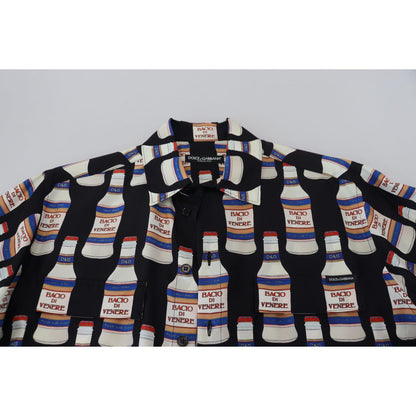 Dolce & Gabbana Black Silk Printed Collared Men Casual Shirt