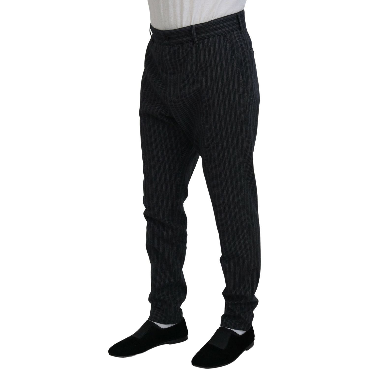 Dolce & Gabbana Dark Gray Stripes Chino Dress Pants