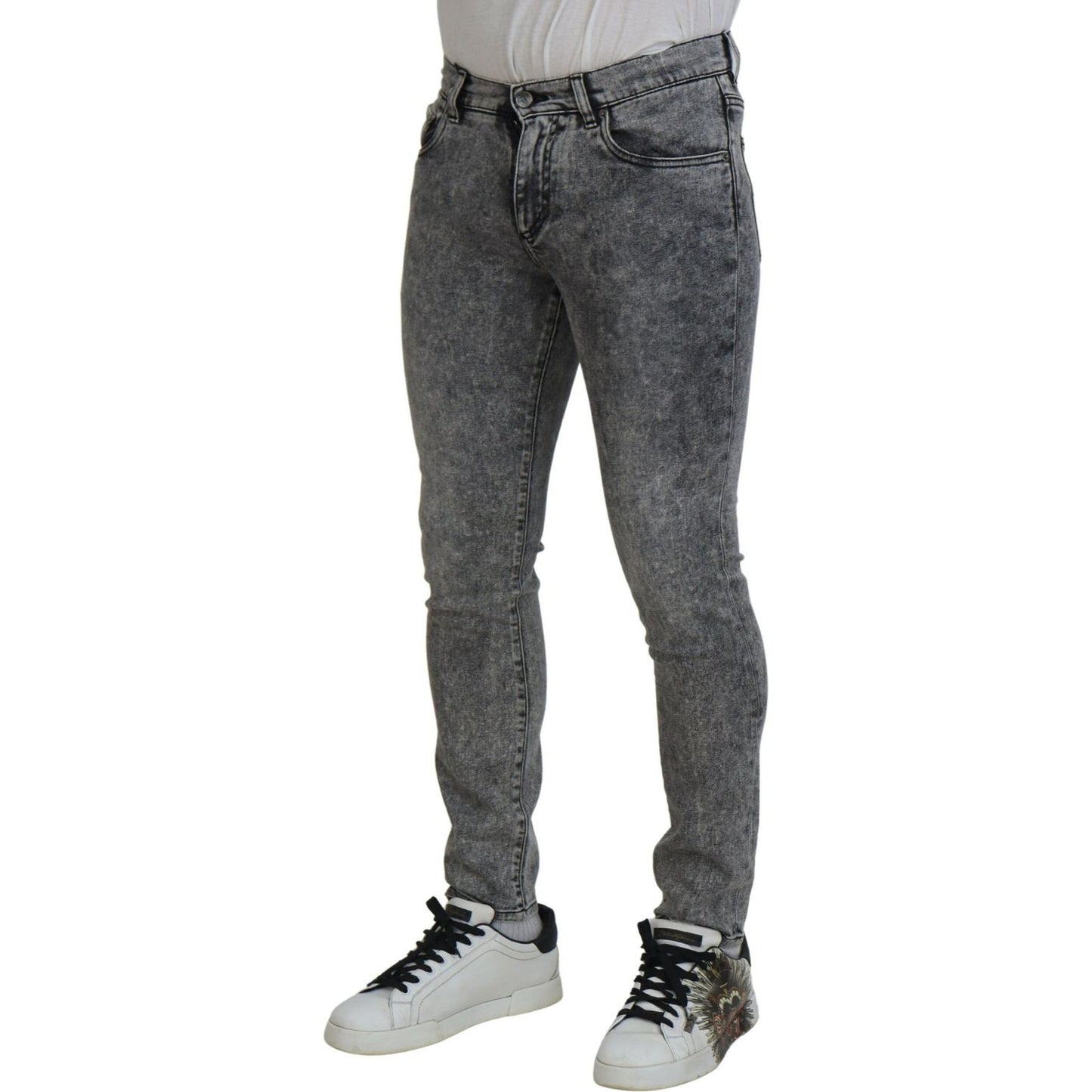 Dolce & Gabbana Grey Washed Cotton Slim Fit Men Denim Jeans