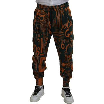 Dolce & Gabbana Multicolor Logo Print Silk Cargo Jogger Pants