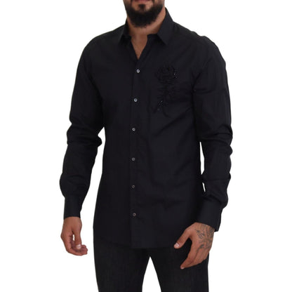 Dolce & Gabbana Black Roses Slim Fit Cotton Shirt