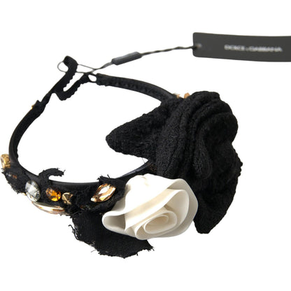 Dolce & Gabbana Diadem Headband Tiara White Rose Crystal Hair Gold Diadem