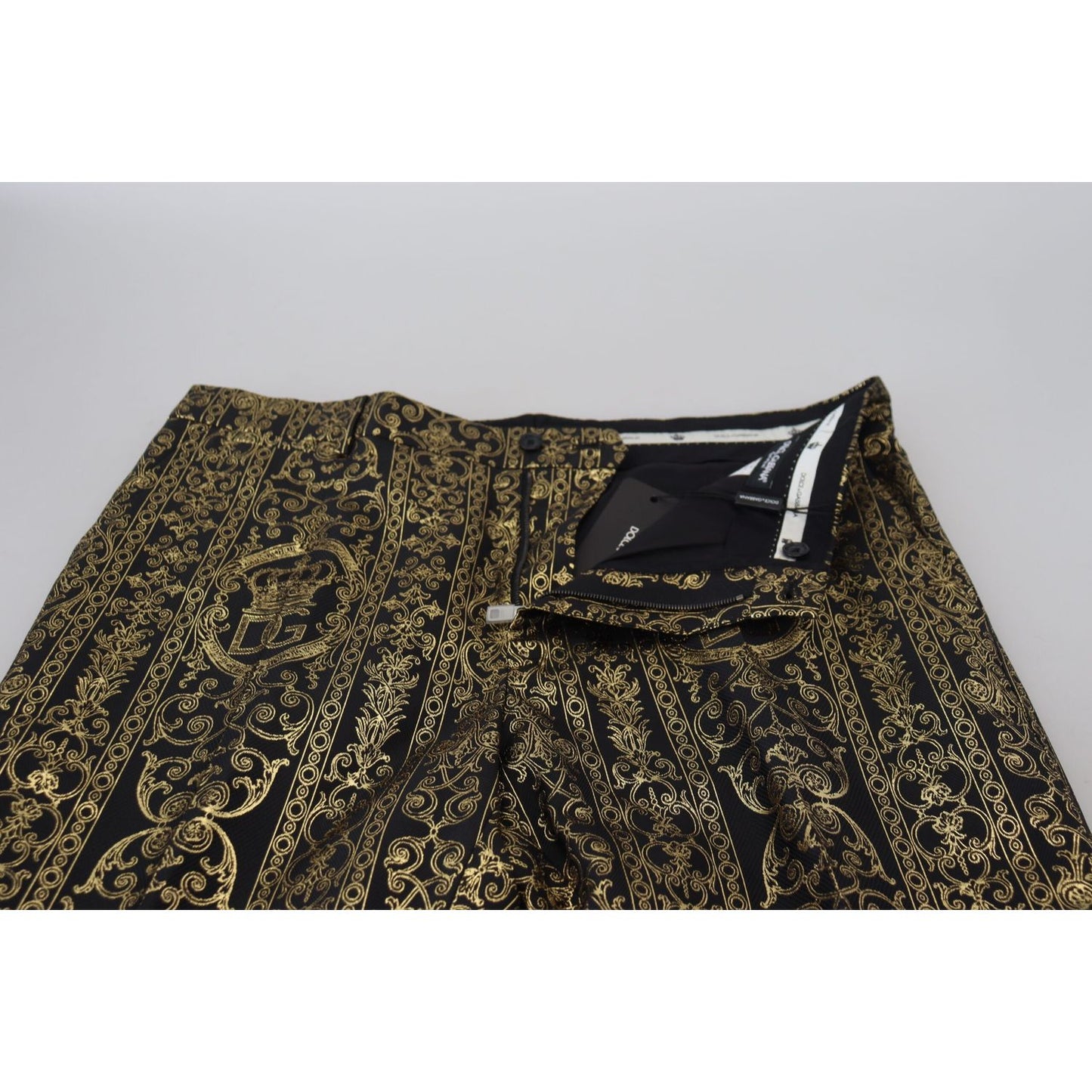 Dolce & Gabbana Black Gold Jacquard Dress Trouser Pants
