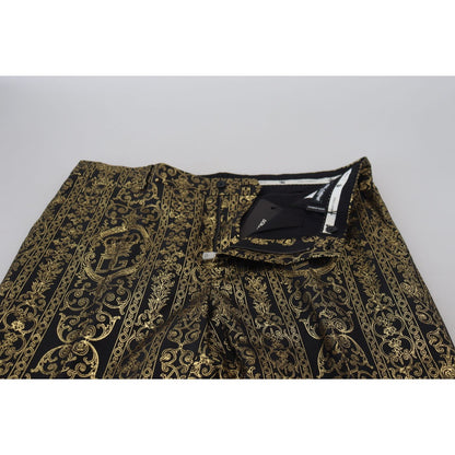 Dolce & Gabbana Black Gold Jacquard Dress Trouser Pants