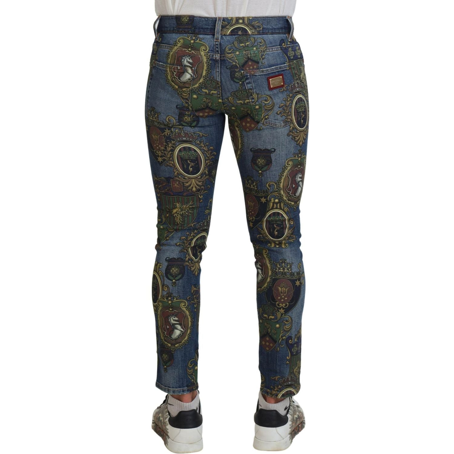 Dolce & Gabbana Blue Medal Print Slim Fit Cotton Jeans