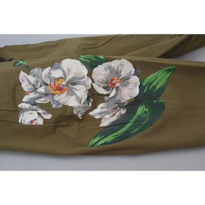 Dolce & Gabbana Beige Cotton Stretch Floral Chinos Pants
