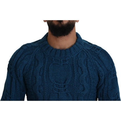 Dolce & Gabbana Blue Knitted Wool Alpaca Pullover Sweater