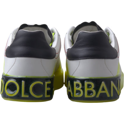 Dolce & Gabbana White Yellow Portofino Leather Sneakers Shoes
