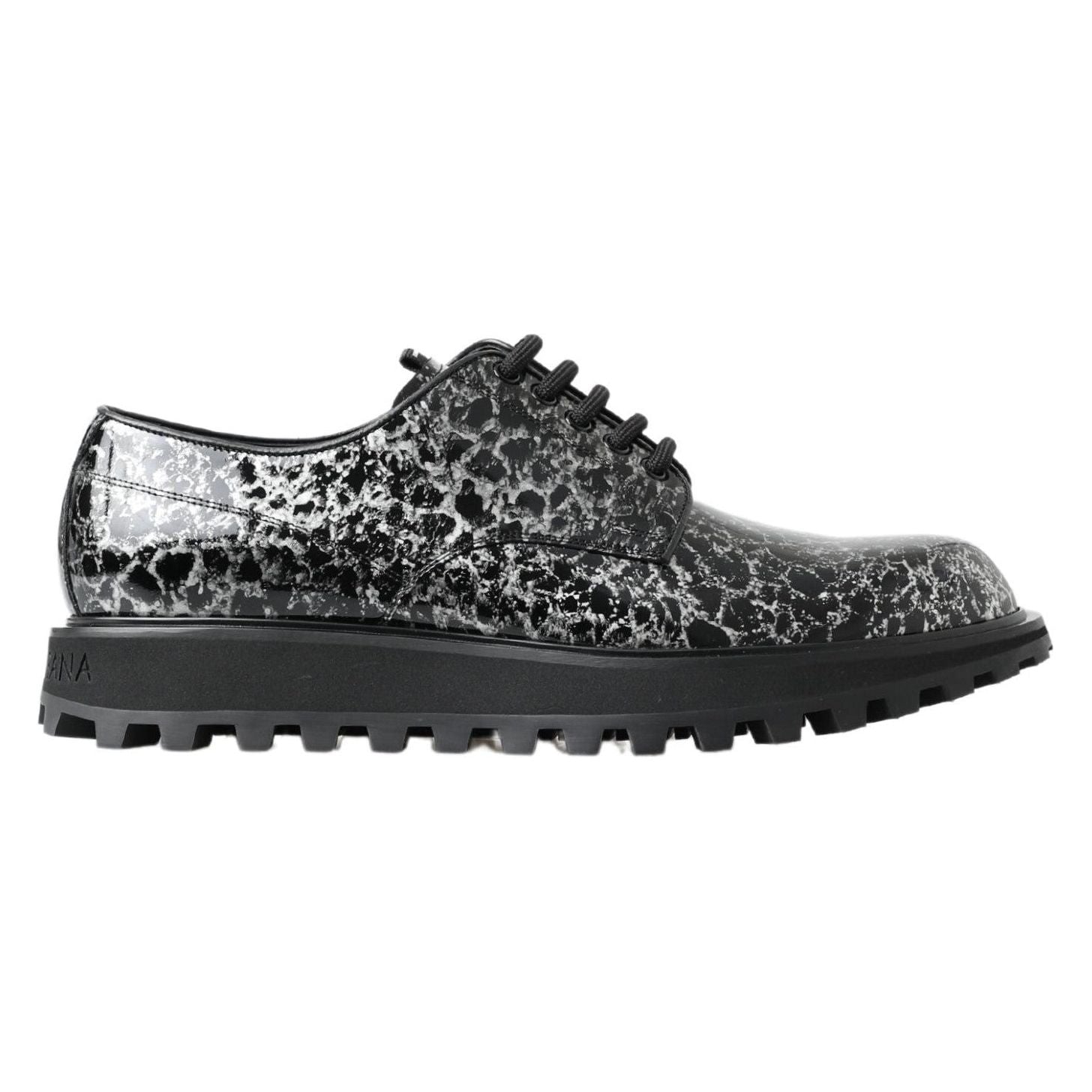 Dolce & Gabbana Black White Derby Patent Leather Shoes