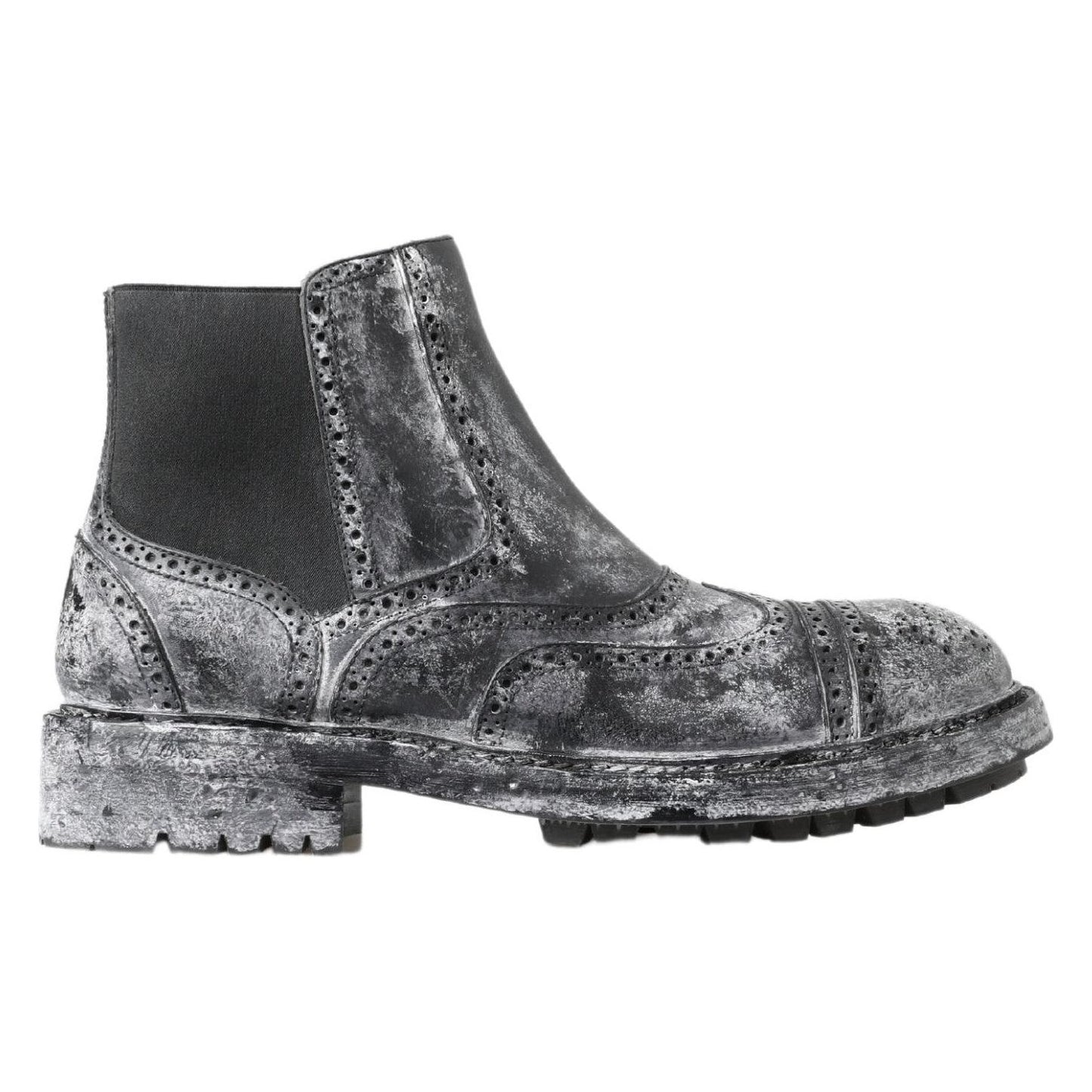 Dolce & Gabbana Black Gray Leather Ankle Boots