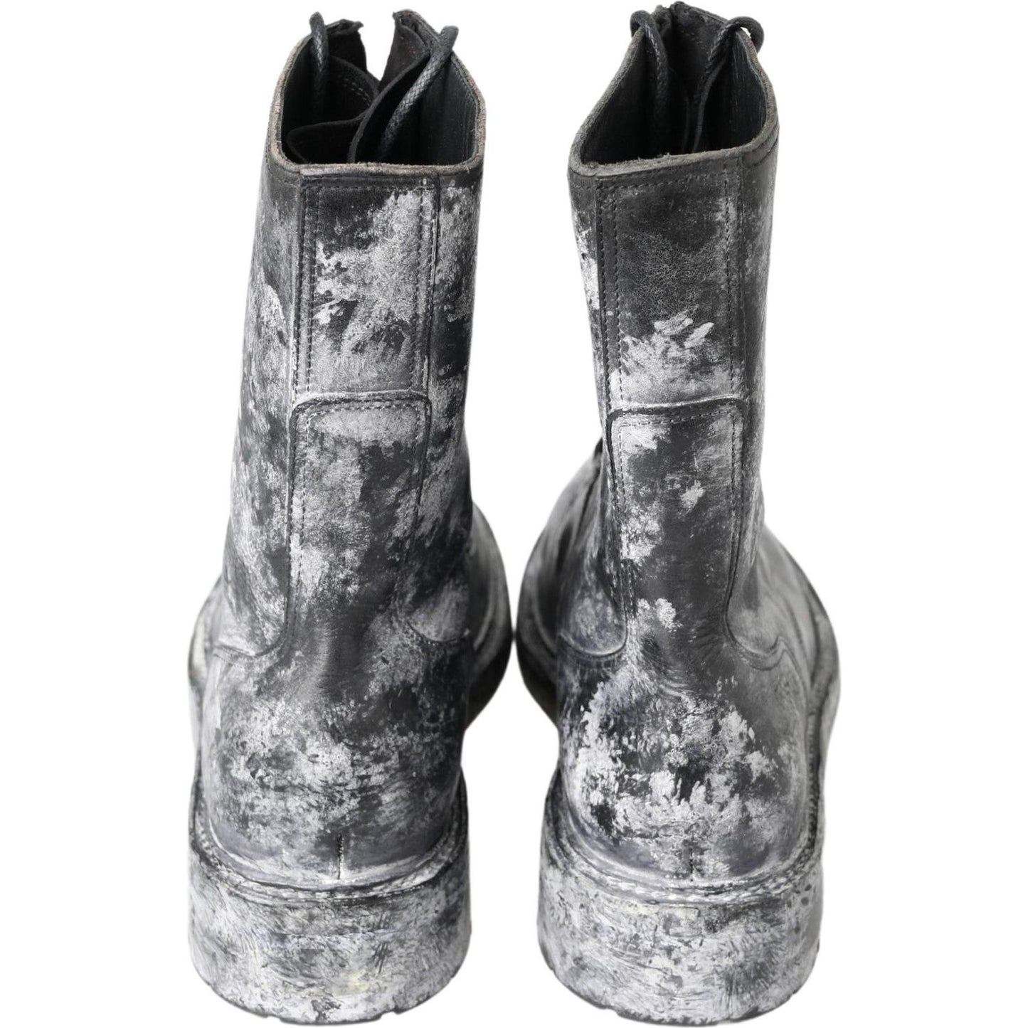 Dolce & Gabbana Black Gray Leather Mid Calf Boots Shoes
