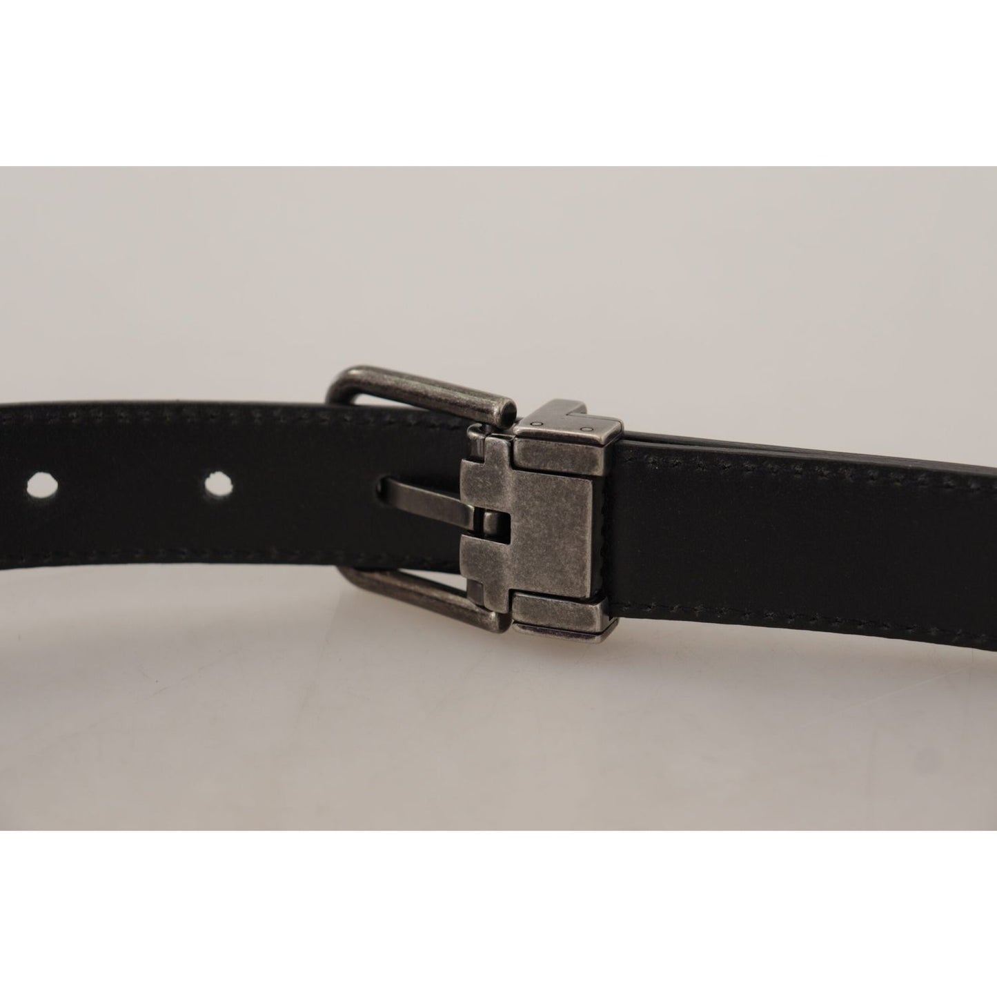 Dolce & Gabbana Black Plain Leather Vintage Logo Metal Buckle Belt