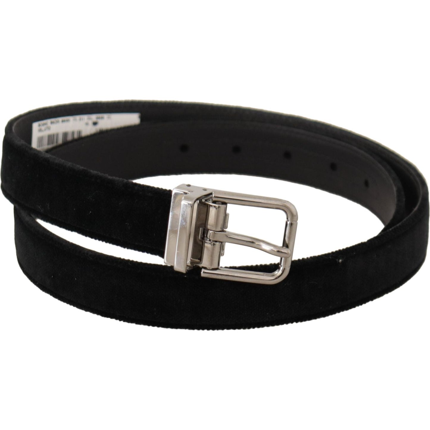 Dolce & Gabbana Black Casual Velvet Silver Metal Logo Buckle Belt
