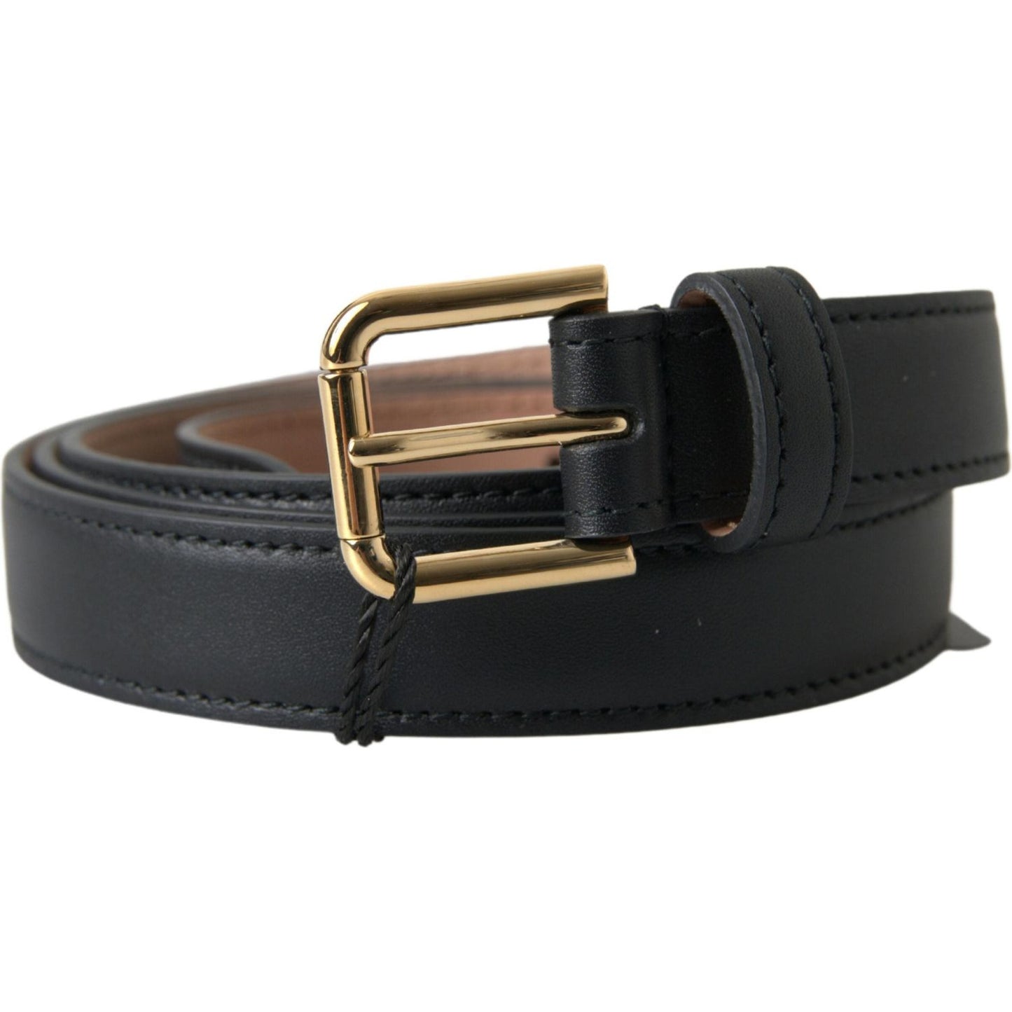Dolce & Gabbana Black Leather Gold Tone Metal Buckle Belt