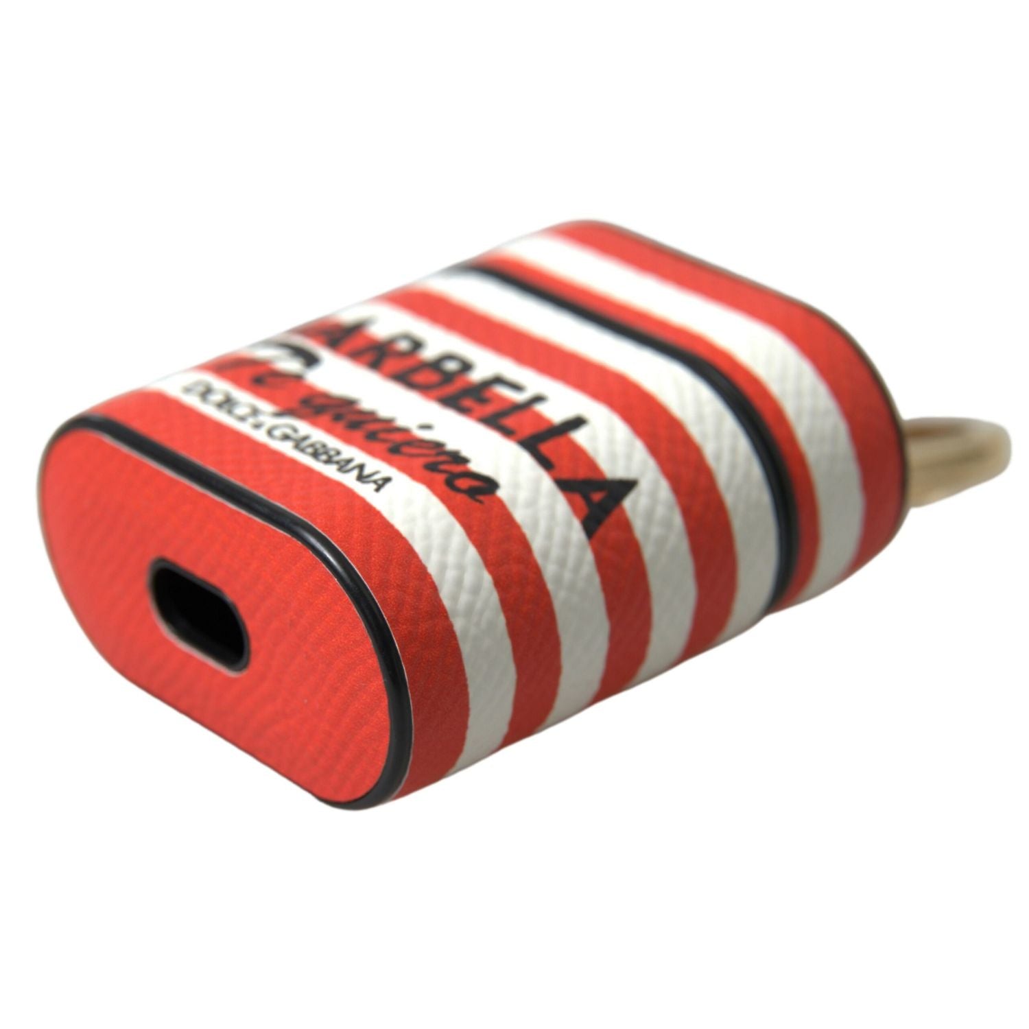 Dolce & Gabbana Orange Stripe Dauphine Leather Logo Strap Airpod Case