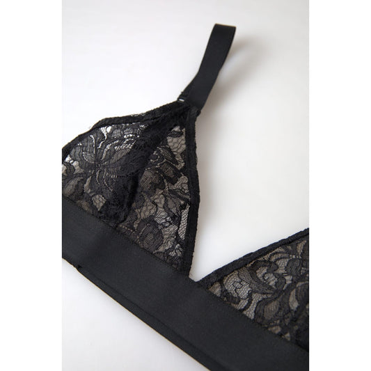 Dolce & Gabbana Black Floral Lace Nylon Stretch Bra Underwear
