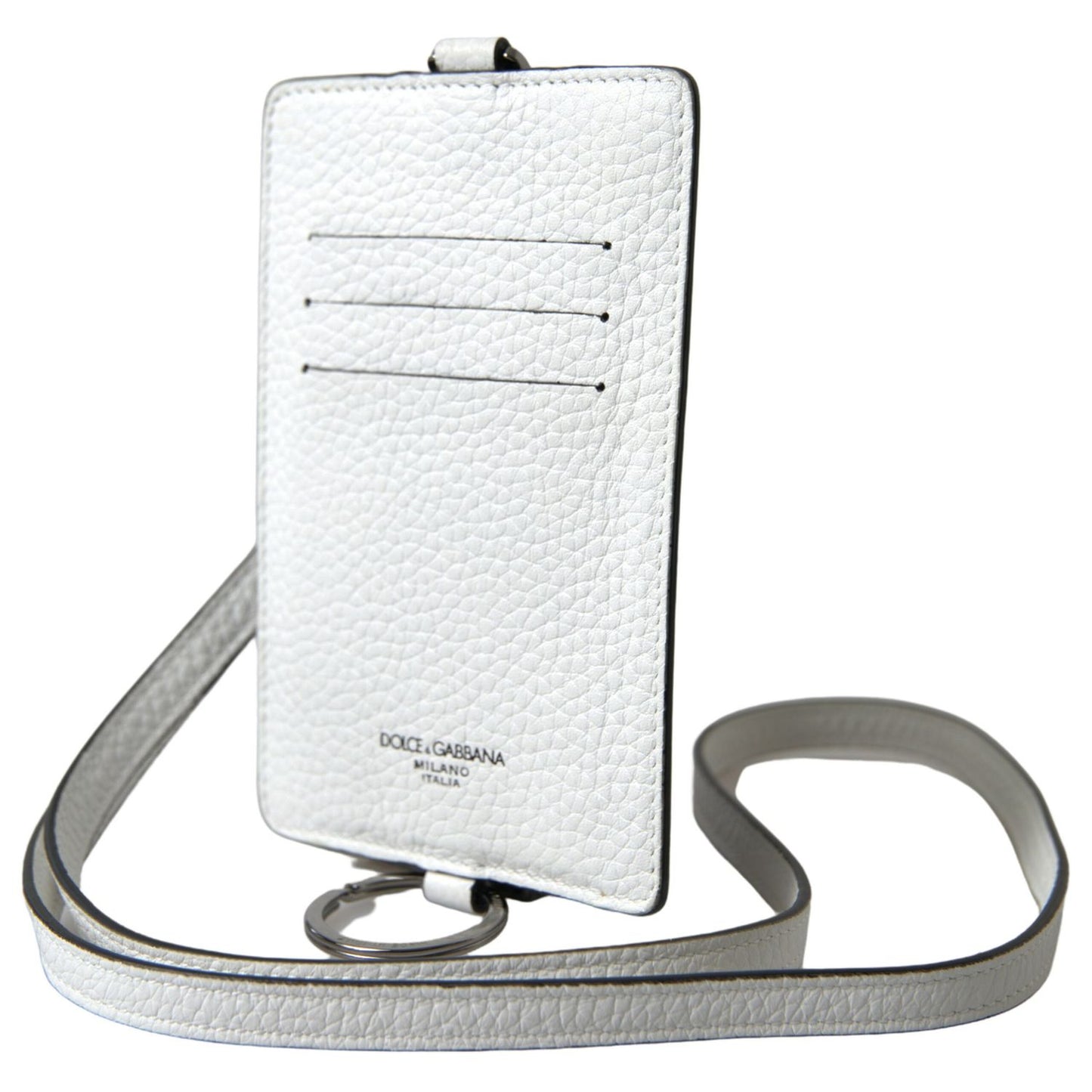 Dolce & Gabbana White Leather Lanyard Logo Card Holder Men Wallet