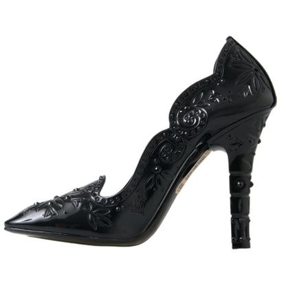 Dolce & Gabbana Black CINDERELLA Floral Crystal Heels Shoes