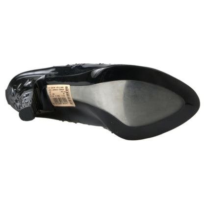 Dolce & Gabbana Black CINDERELLA Floral Crystal Heels Shoes