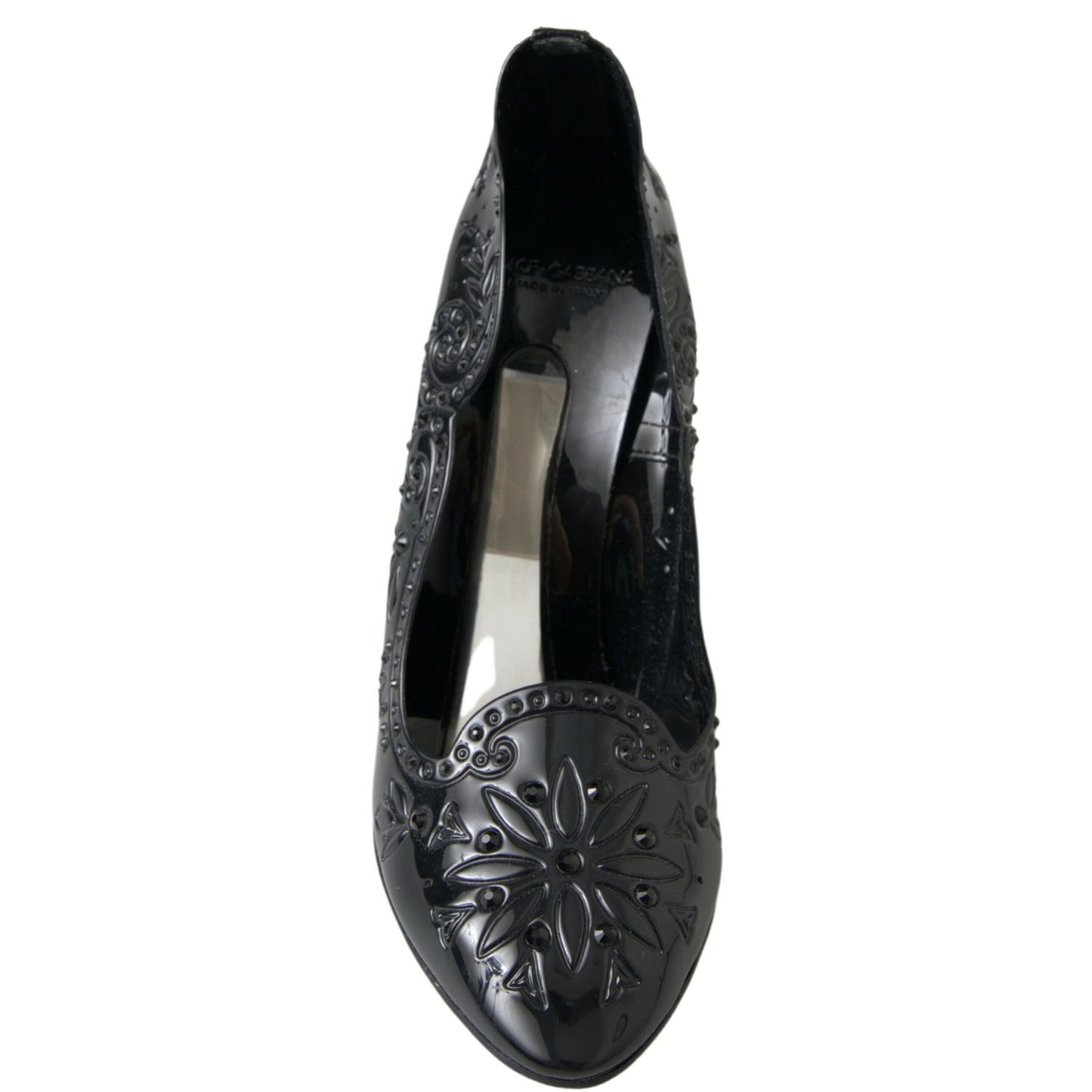 Dolce & Gabbana Black CINDERELLA Floral Crystal Heels Shoes