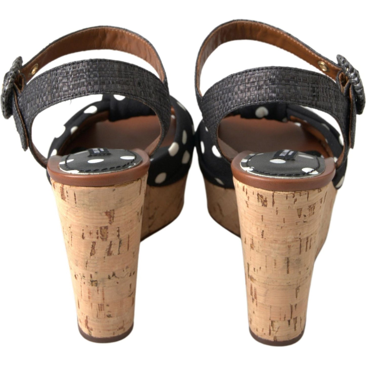 Dolce & Gabbana Black Wedges Polka Dotted Ankle Strap Shoes Sandals