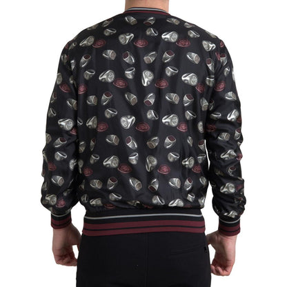 Dolce & Gabbana Black Ring Print Silk Crewneck Sweater