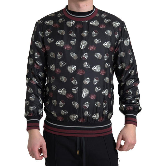 Dolce & Gabbana Black Ring Print Silk Crewneck Sweater