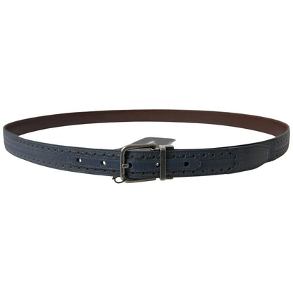 Dolce & Gabbana Blue Leather Perforated Metal Buckle Belt MAN BELTS