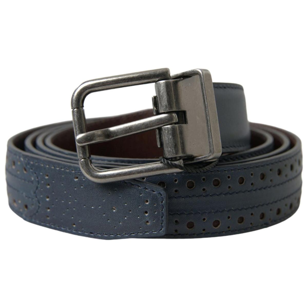 Dolce & Gabbana Blue Leather Perforated Metal Buckle Belt