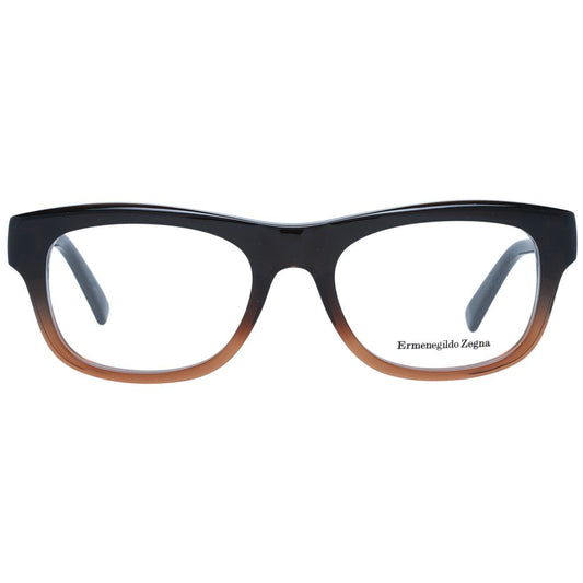 Ermenegildo Zegna Brown Men Glasses Frame in plastic full-rim design, rectangular style with demo lenses.