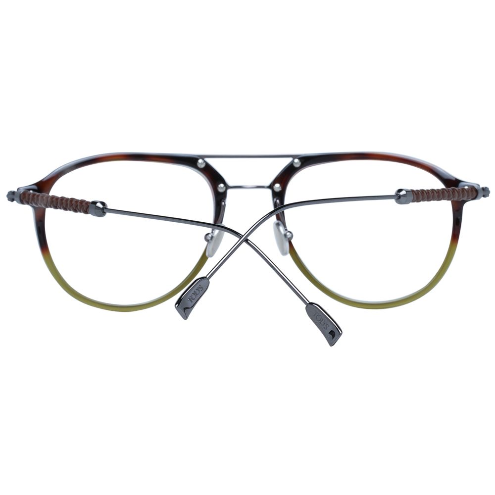 Front view of Tod's Brown Men Glasses Frame, aviator style full-rim with brown plastic frame and demo lenses.