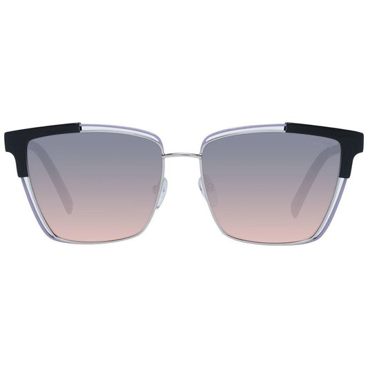 Emilio Pucci women's multicolor cat eye sunglasses with black acetate and metal frame, grey gradient mirrored lenses.