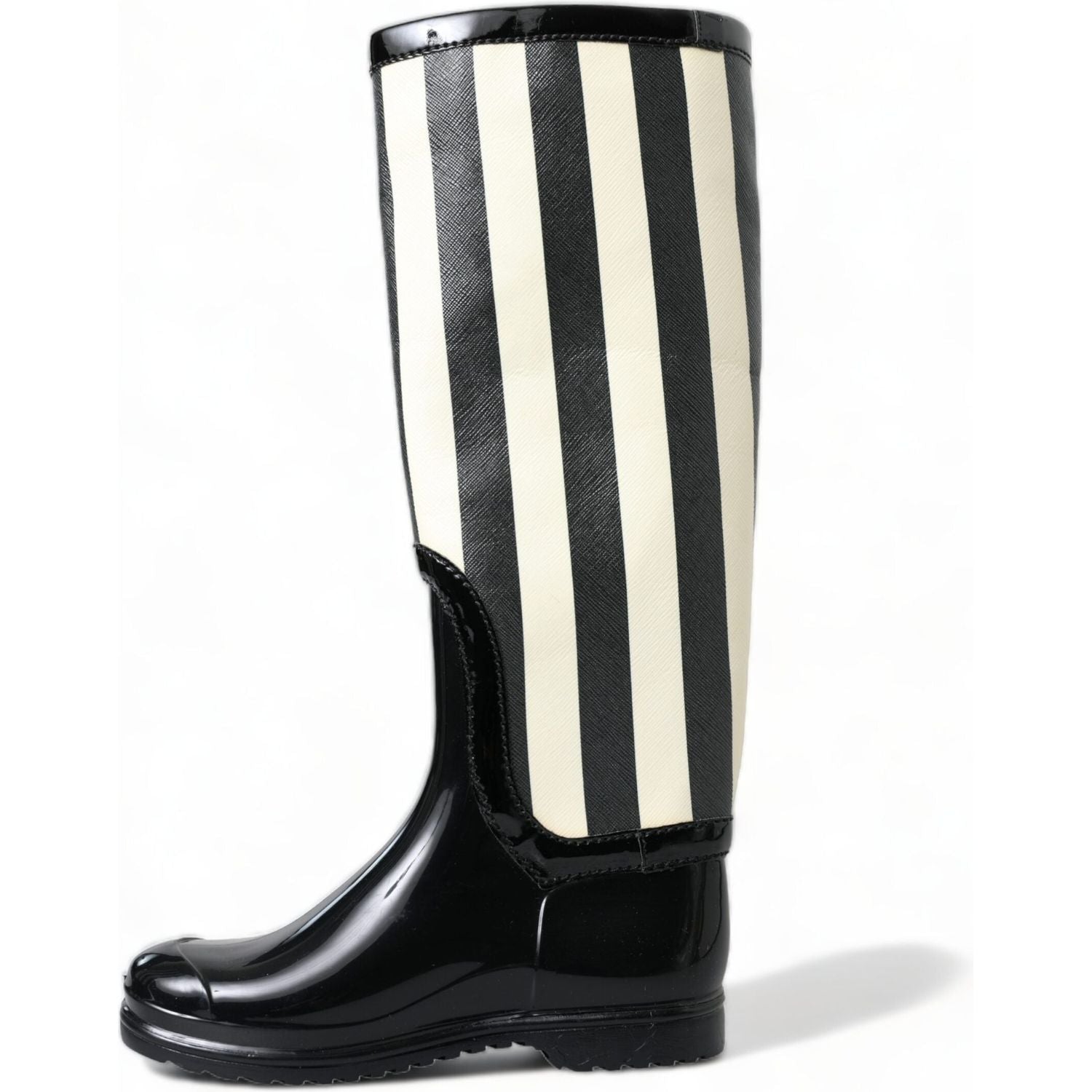 Dolce & Gabbana Black Rubber Knee High Flat Boots Shoes