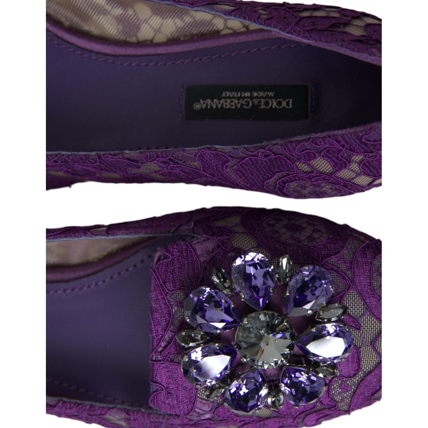 Dolce & Gabbana Purple Vally Taormina Lace Crystals Flats Shoes
