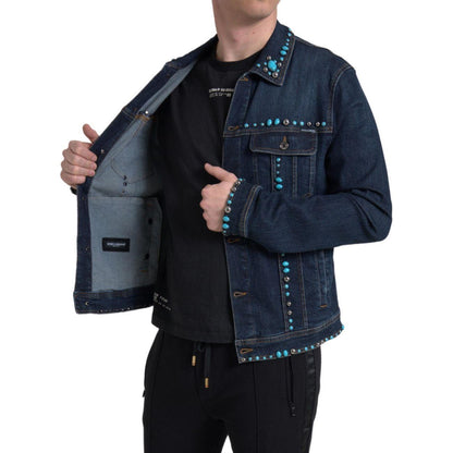 Dolce & Gabbana Blue Denim Turquoise Stones Studded Jacket